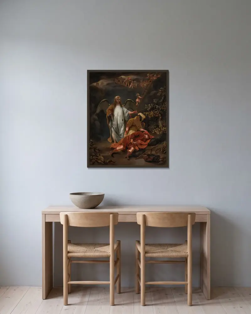 Jakobs stege av Ferdinand Bol inramad på en vägg