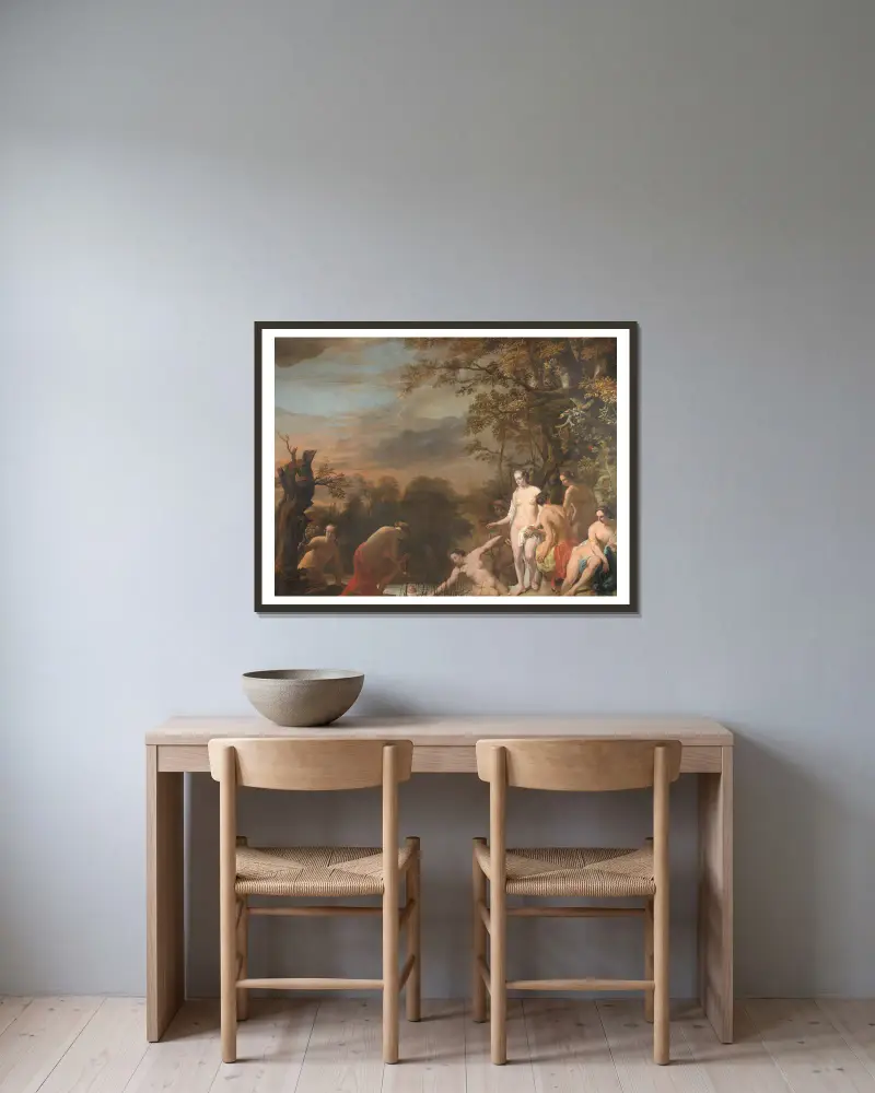 Pharoah’s Daughter Discovers Moses in the Rush Basket av Ferdinand Bol inramad på en vägg