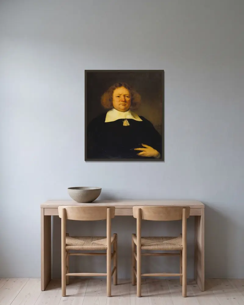 Porträtt av en man av Ferdinand Bol inramad på en vägg