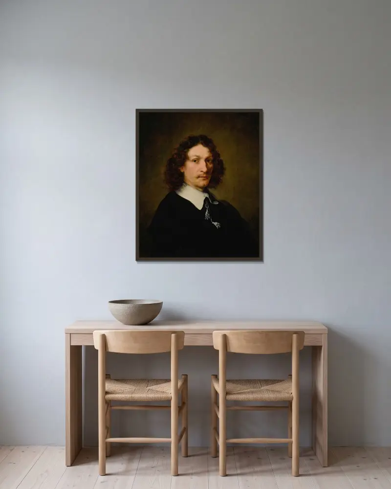 Porträtt av en man av Ferdinand Bol inramad på en vägg