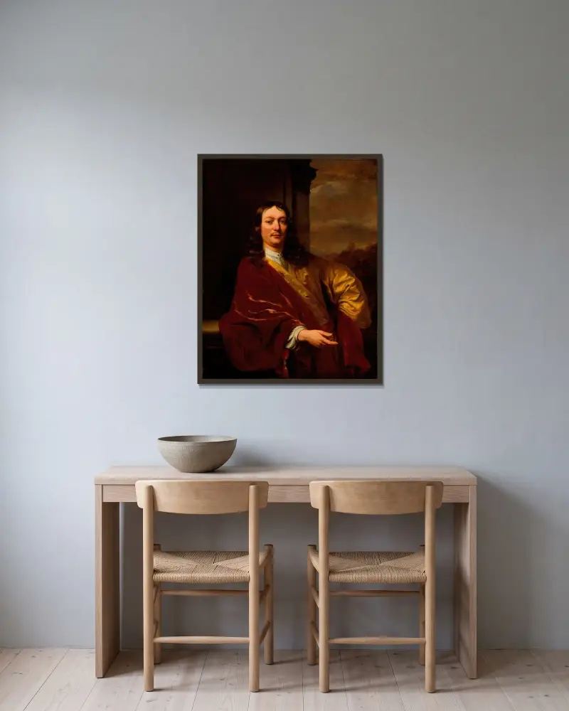 Porträtt av en man av Ferdinand Bol inramad på en vägg