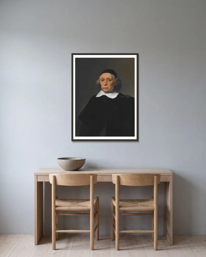 Portrait of a Scholar, 1659 av Ferdinand Bol inramad på en vägg