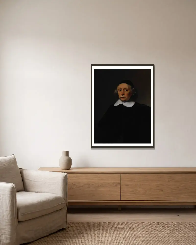 Portrait of a Scholar – nr 1 av Ferdinand Bol inramad på en vägg