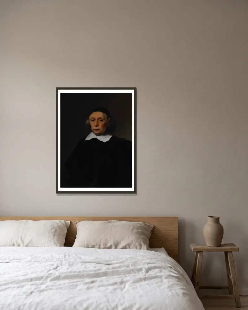 Portrait of a Scholar – nr 1 av Ferdinand Bol inramad på en vägg