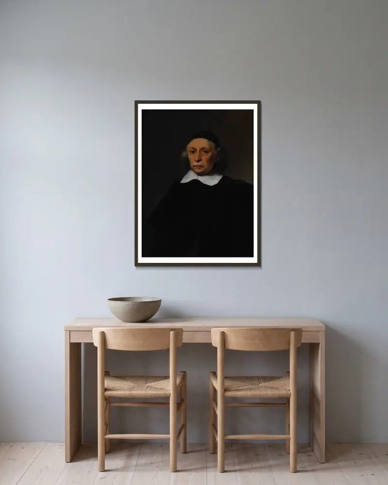 Portrait of a Scholar – nr 1 av Ferdinand Bol inramad på en vägg