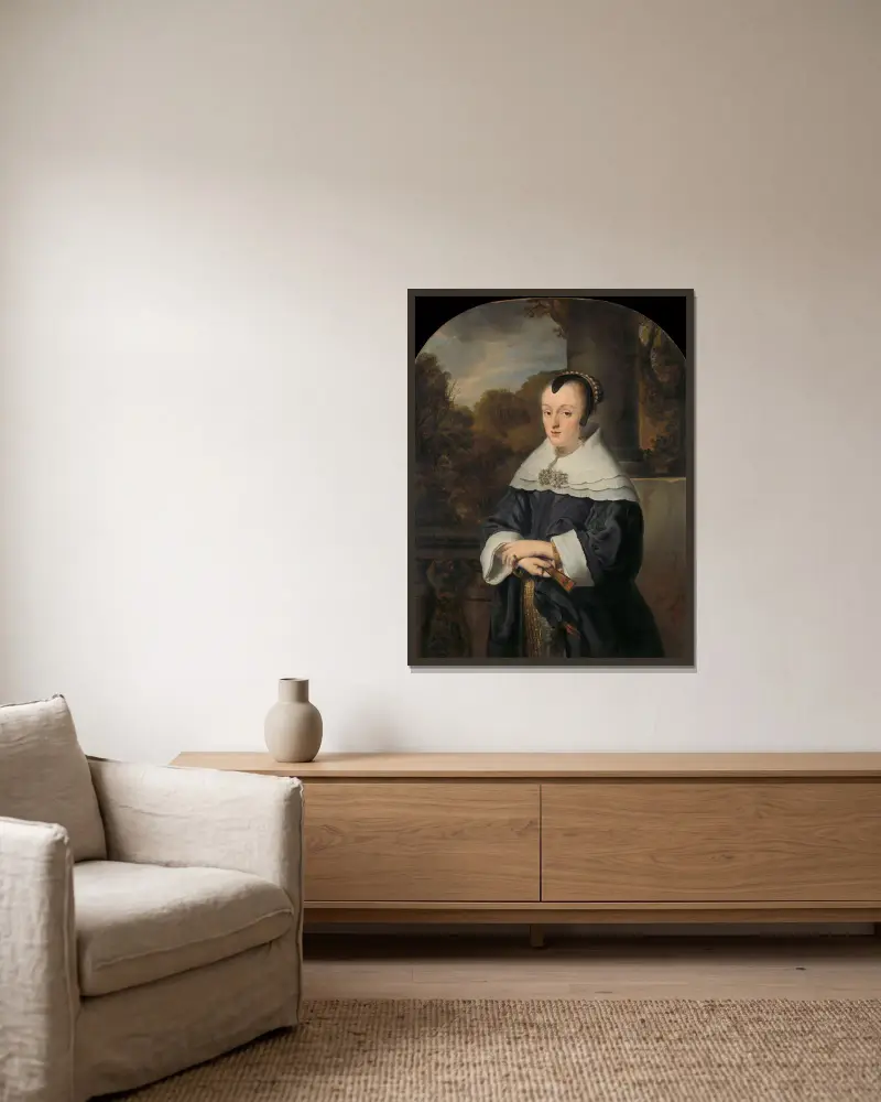 Portrait of Maria Rey av Ferdinand Bol inramad på en vägg