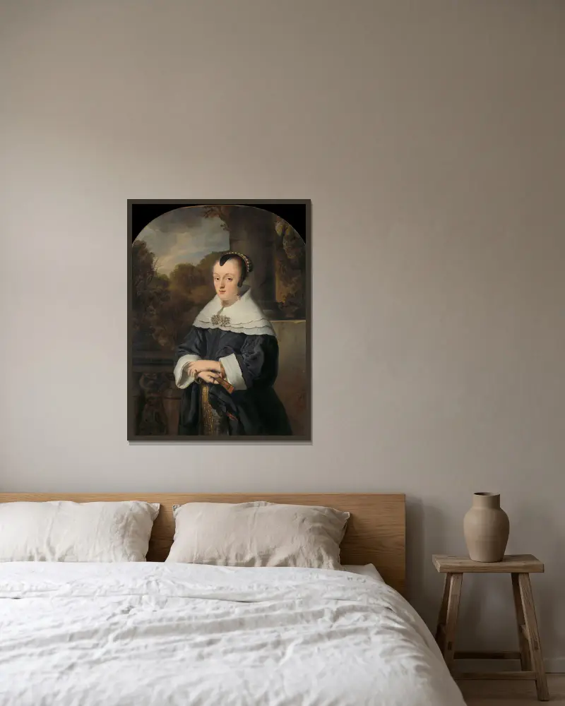 Portrait of Maria Rey av Ferdinand Bol inramad på en vägg