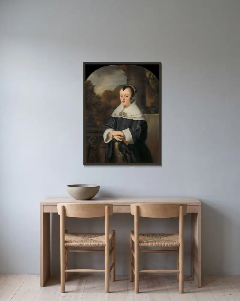 Portrait of Maria Rey av Ferdinand Bol inramad på en vägg
