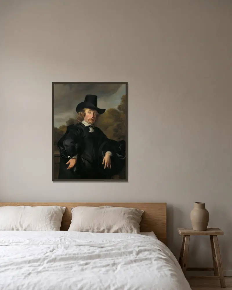Portrait of Roelof Meulenaer av Ferdinand Bol inramad på en vägg