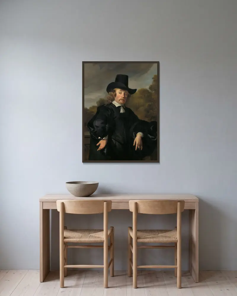 Portrait of Roelof Meulenaer av Ferdinand Bol inramad på en vägg