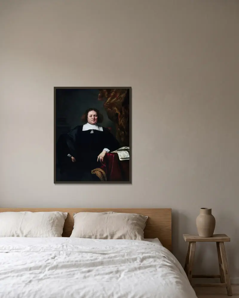 Portrait of Sir John Hebdon av Ferdinand Bol inramad på en vägg