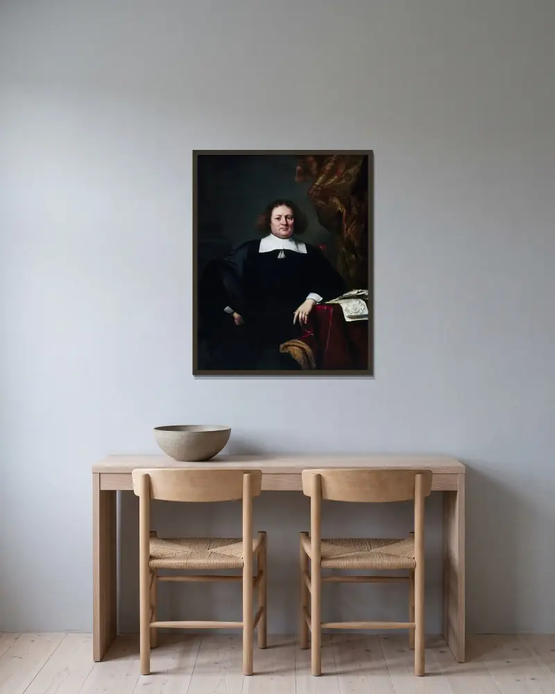 Portrait of Sir John Hebdon av Ferdinand Bol inramad på en vägg