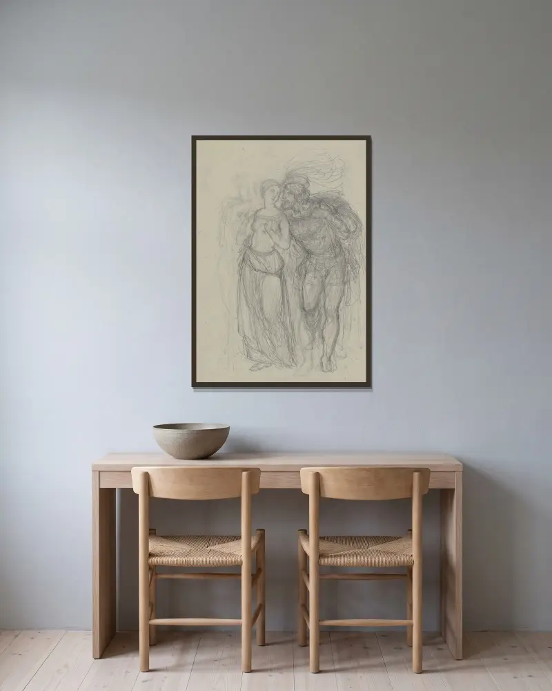 Faust und Gretchen 2 von Ferdinand Fellner gerahmt an einer Wand