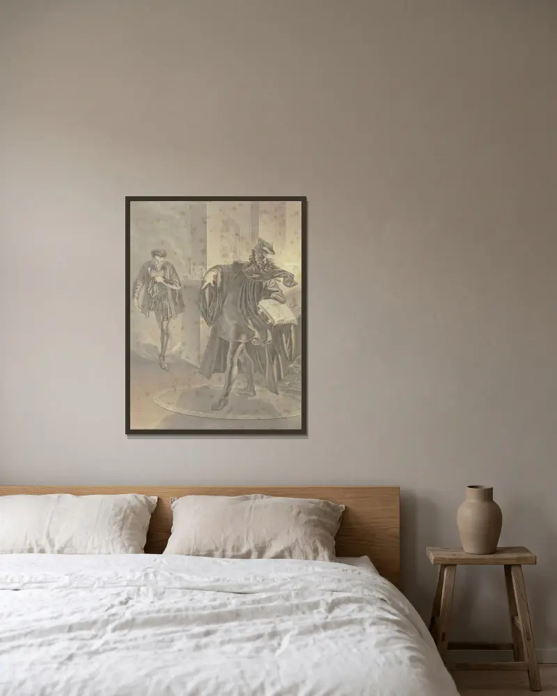 Faust zwingt Mephisto in den Zauberkreis av Ferdinand Fellner inramad på en vägg