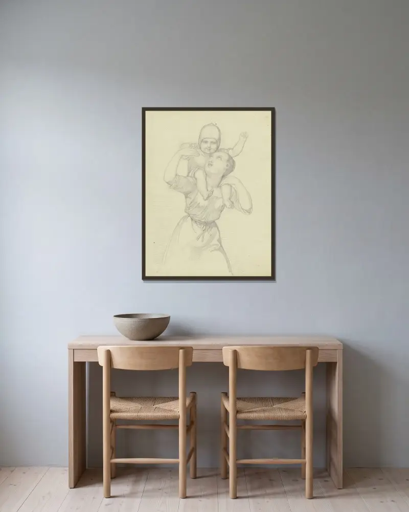 Junge Frau mit einem Kind auf ihren Schultern av Ferdinand Fellner inramad på en vägg