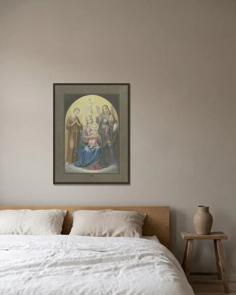 Madonna med den helige Mikael och den heliga Euphrosyne av Ferdinand Fellner inramad på en vägg