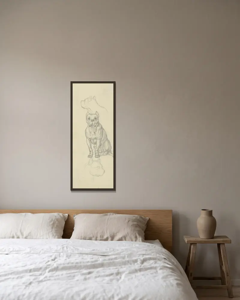Sitting dog, en face av Ferdinand Fellner inramad på en vägg