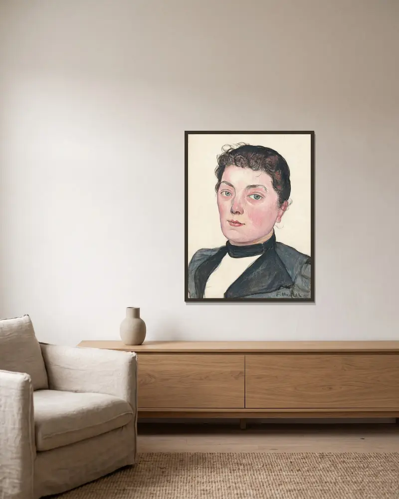 Porträtt av en okänd kvinna (Bernerflicka) av Ferdinand Hodler inramad på en vägg