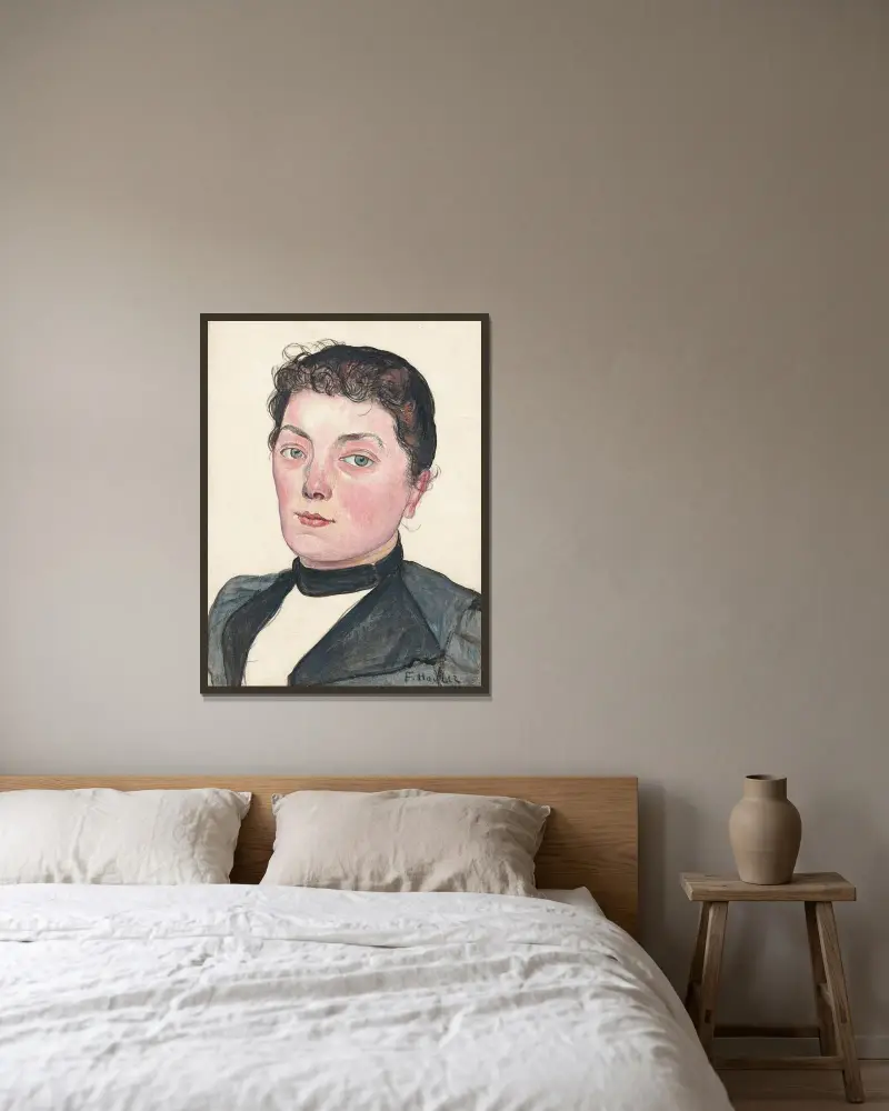 Porträtt av en okänd kvinna (Bernerflicka) av Ferdinand Hodler inramad på en vägg
