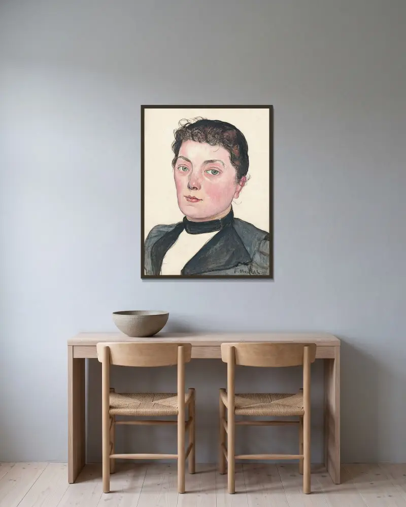 Porträtt av en okänd kvinna (Bernerflicka) av Ferdinand Hodler inramad på en vägg