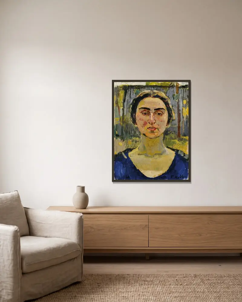 Porträtt av Letizia Raviola av Ferdinand Hodler inramad på en vägg