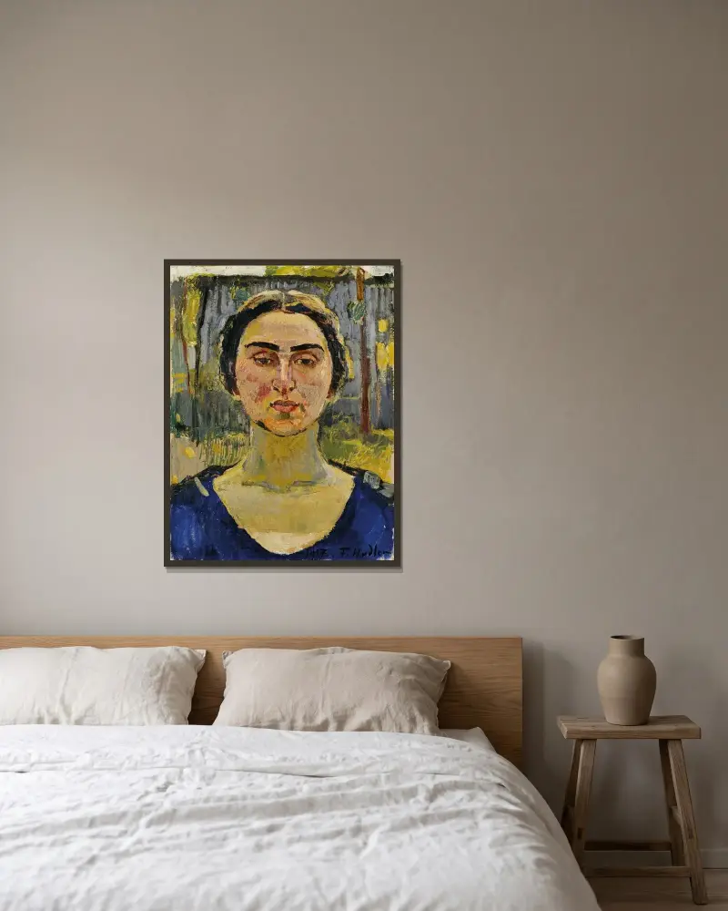 Porträtt av Letizia Raviola av Ferdinand Hodler inramad på en vägg