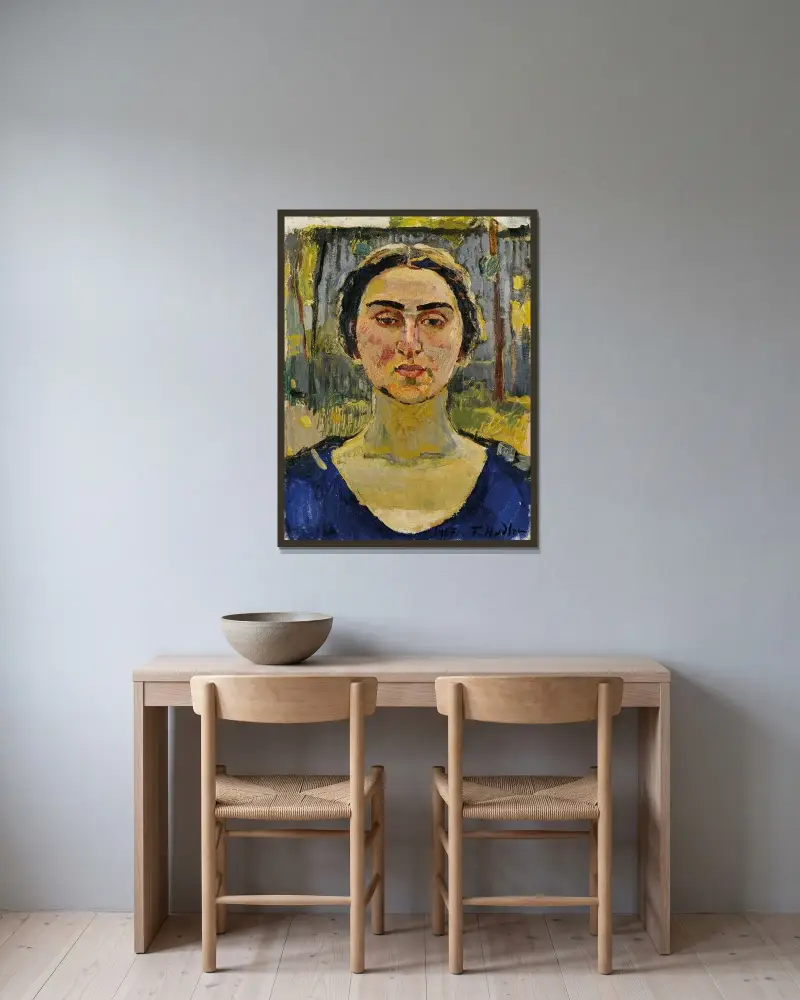 Porträtt av Letizia Raviola av Ferdinand Hodler inramad på en vägg