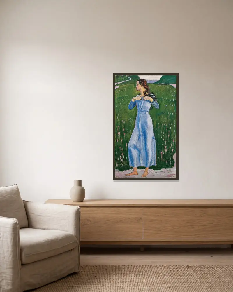 Ergriffenheit av Ferdinand Hodler inramad på en vägg