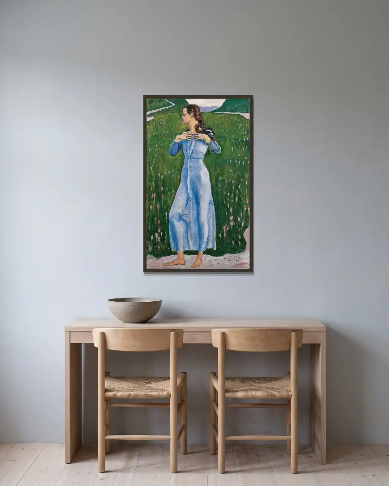 Ergriffenheit av Ferdinand Hodler inramad på en vägg