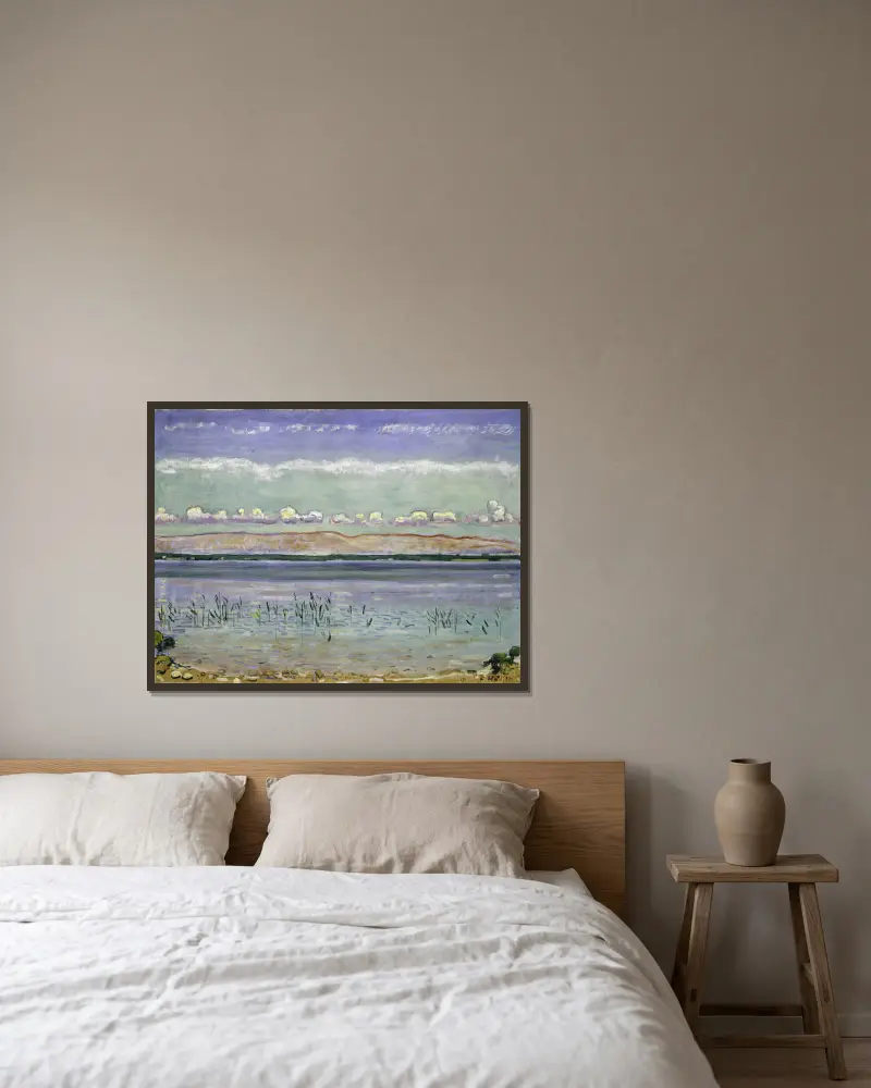 Genèvesjön med Jurabergen av Ferdinand Hodler inramad på en vägg