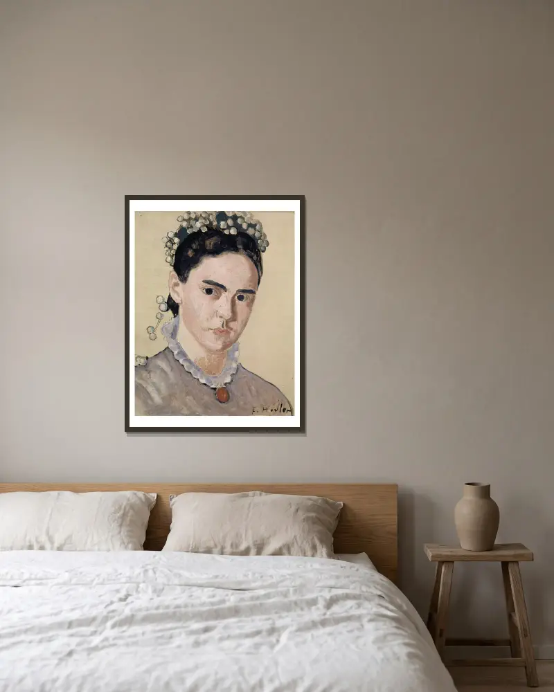 Portrait Of Marie Elise Bernhard-Hodler av Ferdinand Hodler inramad på en vägg