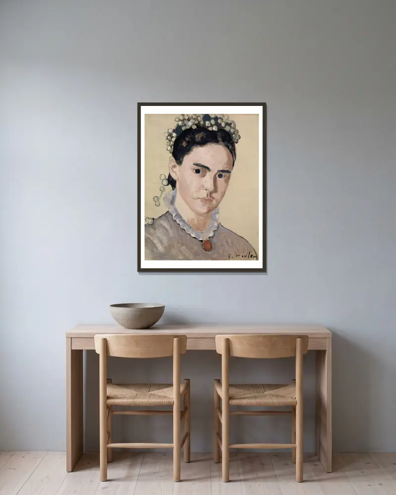 Portrait Of Marie Elise Bernhard-Hodler av Ferdinand Hodler inramad på en vägg