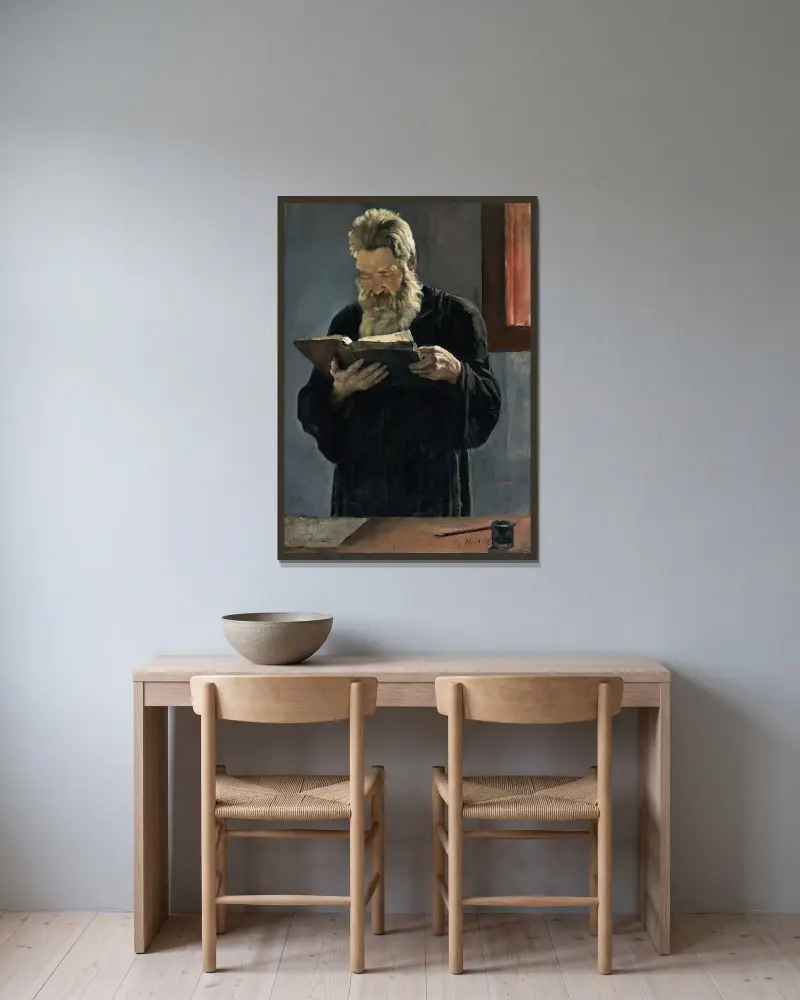 Läsande präst av Ferdinand Hodler inramad på en vägg