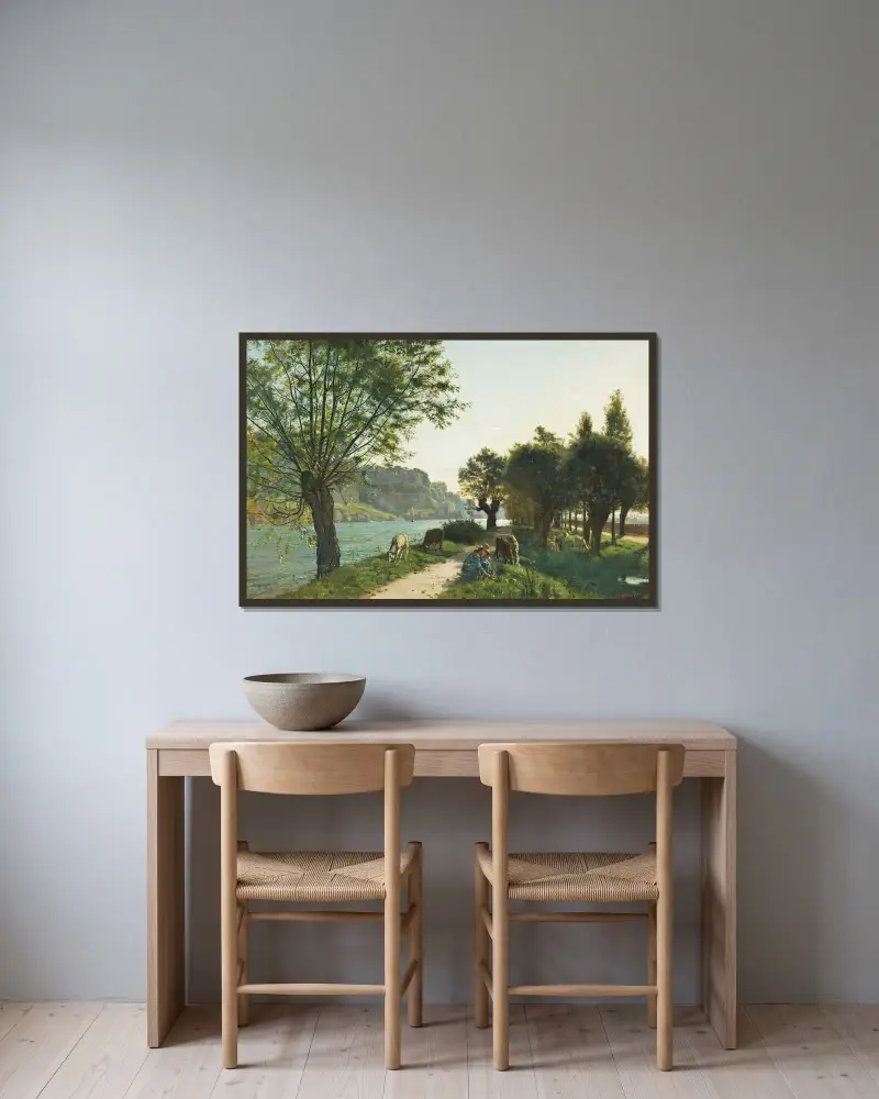 Får på videvägen av Ferdinand Hodler inramad på en vägg