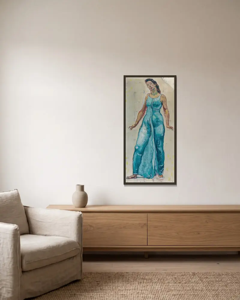 Figurstudie till ”Gaze into Infinity” av Ferdinand Hodler inramad på en vägg