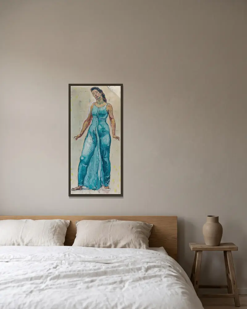 Figurstudie till ”Gaze into Infinity” av Ferdinand Hodler inramad på en vägg