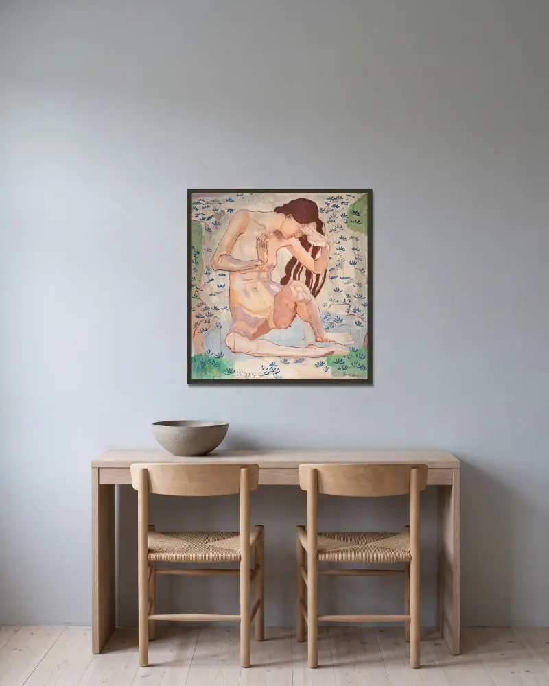 Studie för Dagen av Ferdinand Hodler inramad på en vägg
