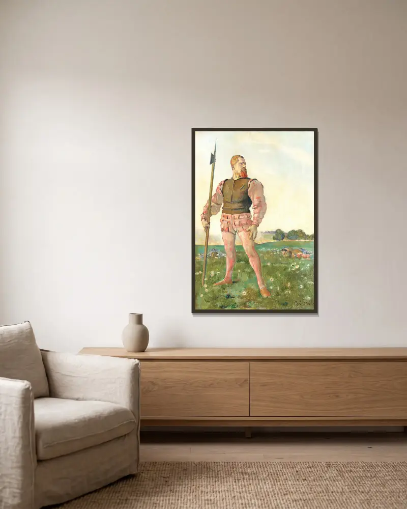 Der zornige Krieger von Ferdinand Hodler gerahmt an einer Wand