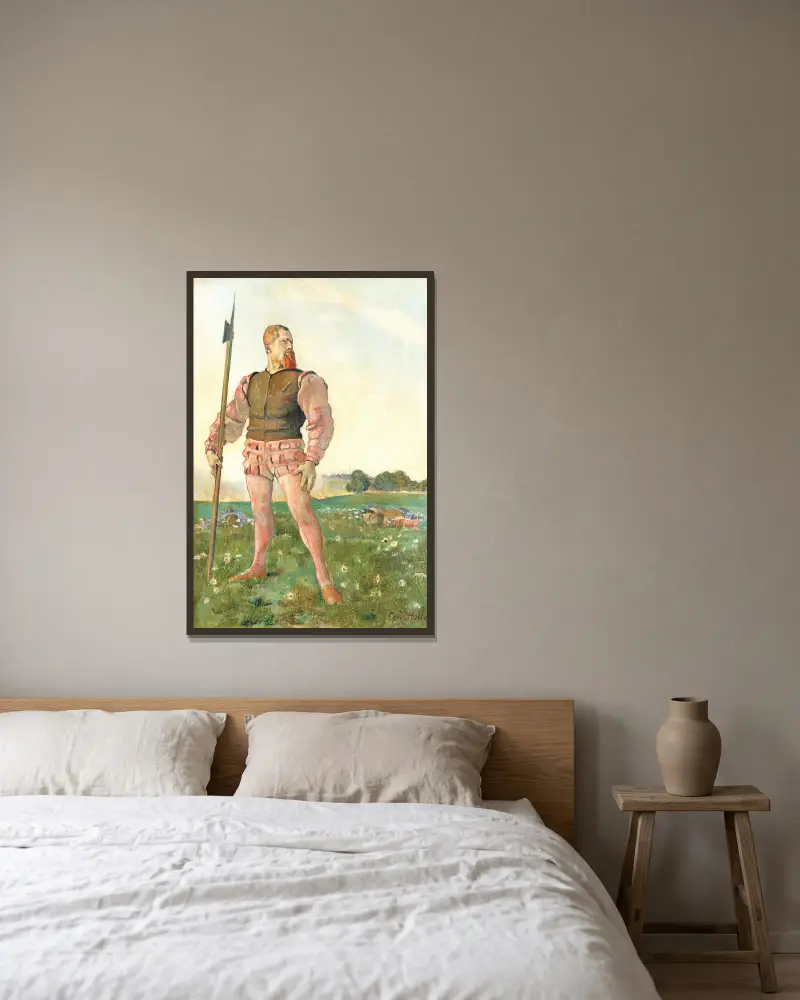 Der zornige Krieger von Ferdinand Hodler gerahmt an einer Wand