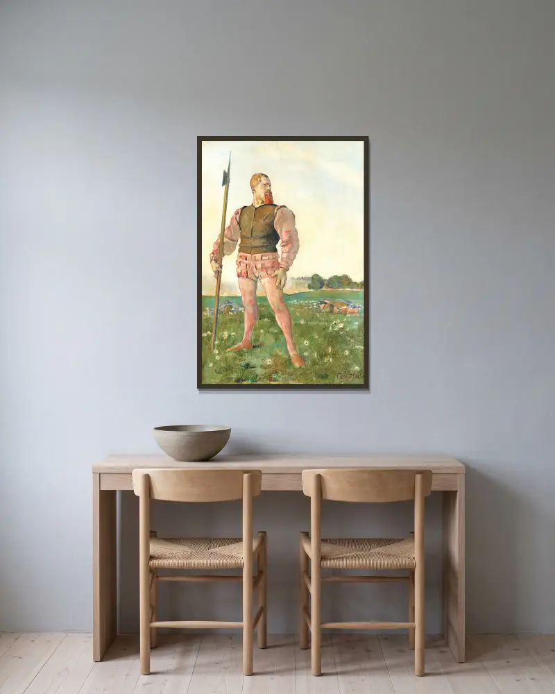Der zornige Krieger von Ferdinand Hodler gerahmt an einer Wand