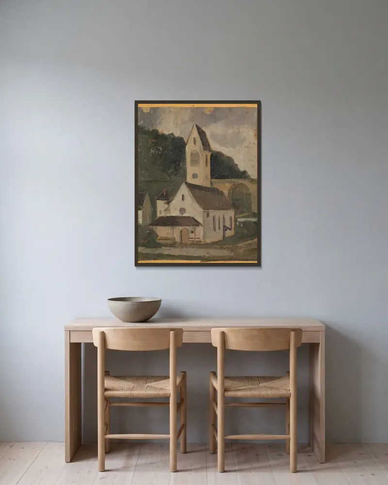 The Church Of Rümlingen av Ferdinand Hodler inramad på en vägg
