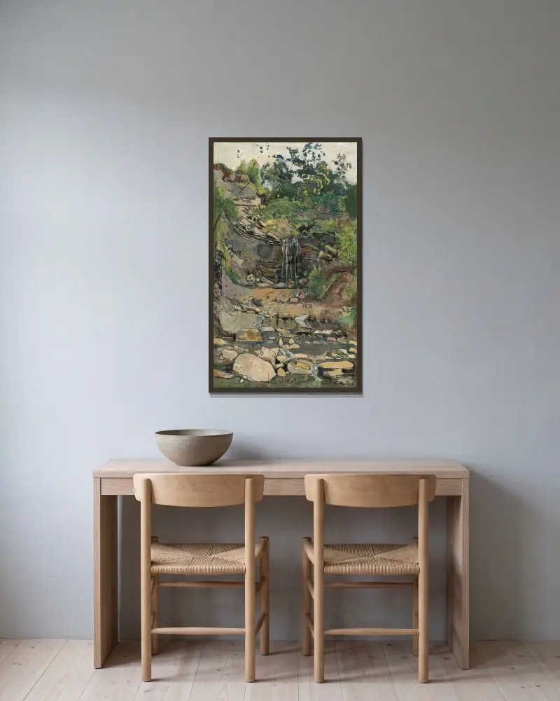 Vattenfall i Savoyen av Ferdinand Hodler inramad på en vägg