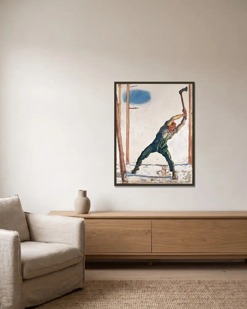 Skogsarbetaren av Ferdinand Hodler inramad på en vägg