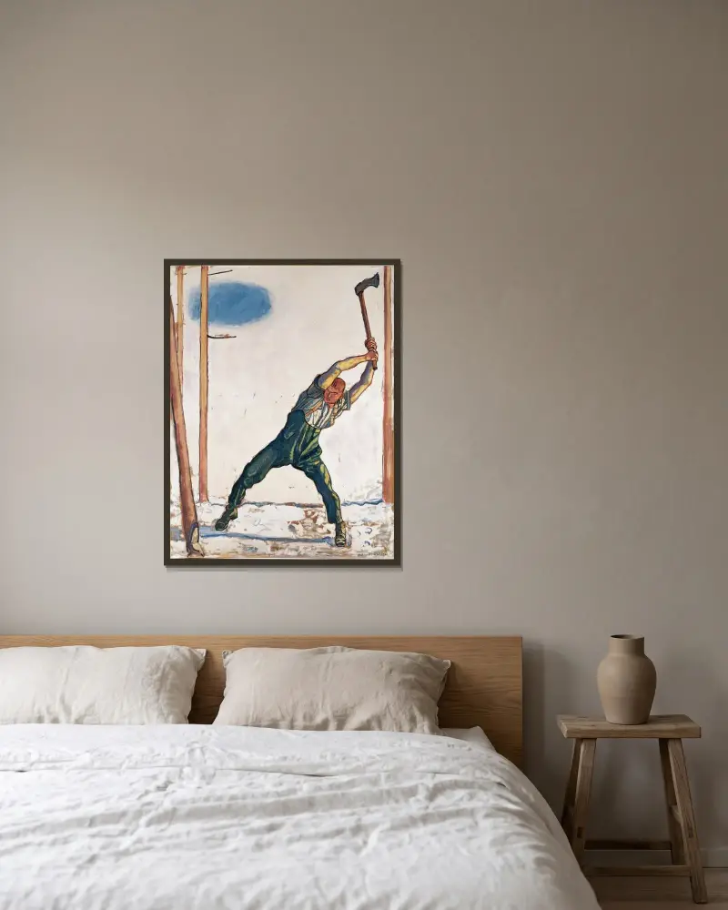 Skogsarbetaren av Ferdinand Hodler inramad på en vägg