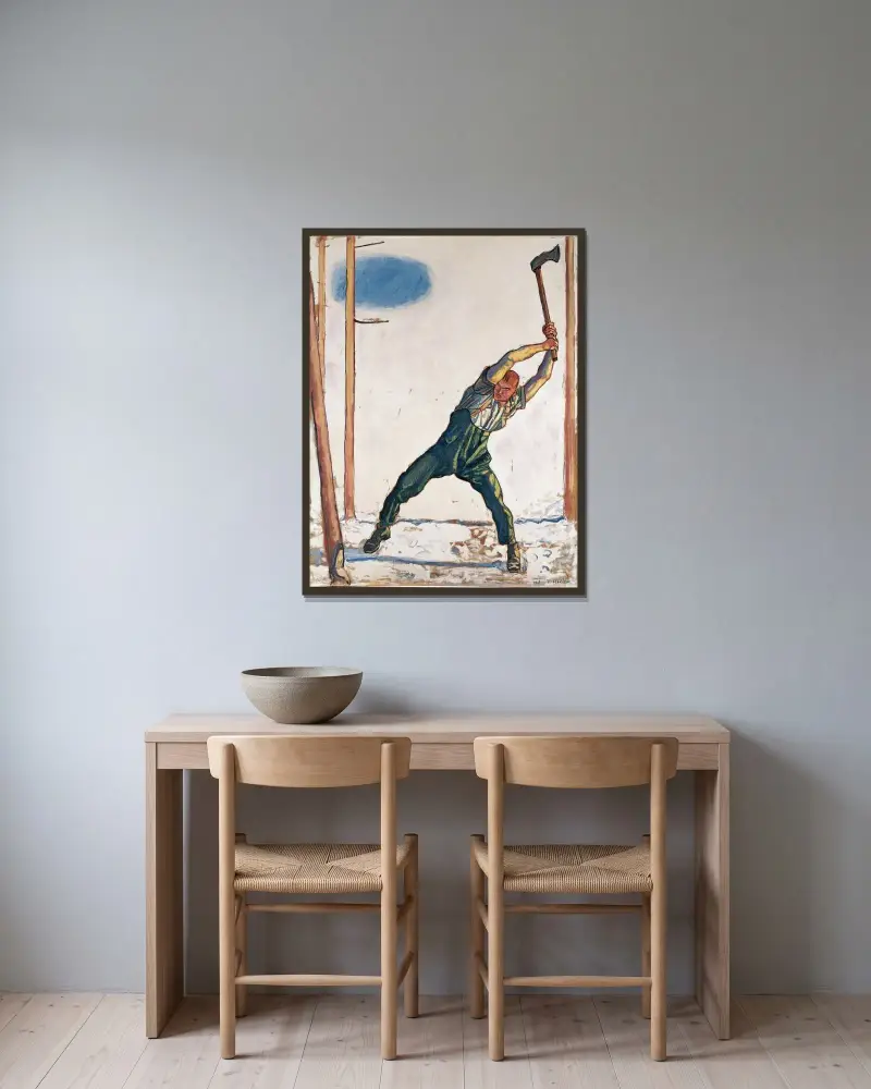 Skogsarbetaren av Ferdinand Hodler inramad på en vägg