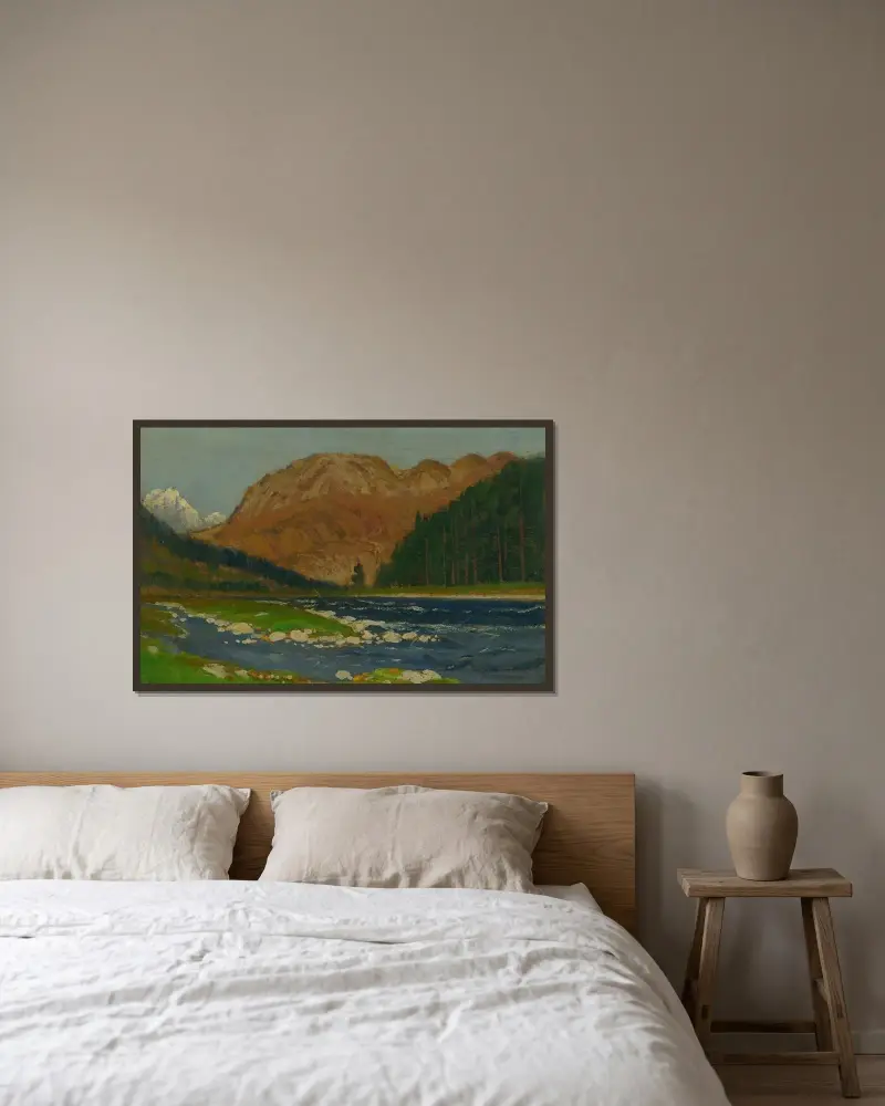 Landskap vid Donau av Ferdinand Katona inramad på en vägg