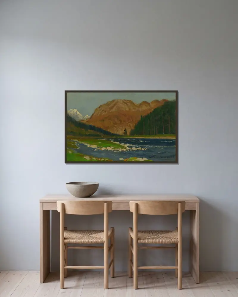 Landskap vid Donau av Ferdinand Katona inramad på en vägg