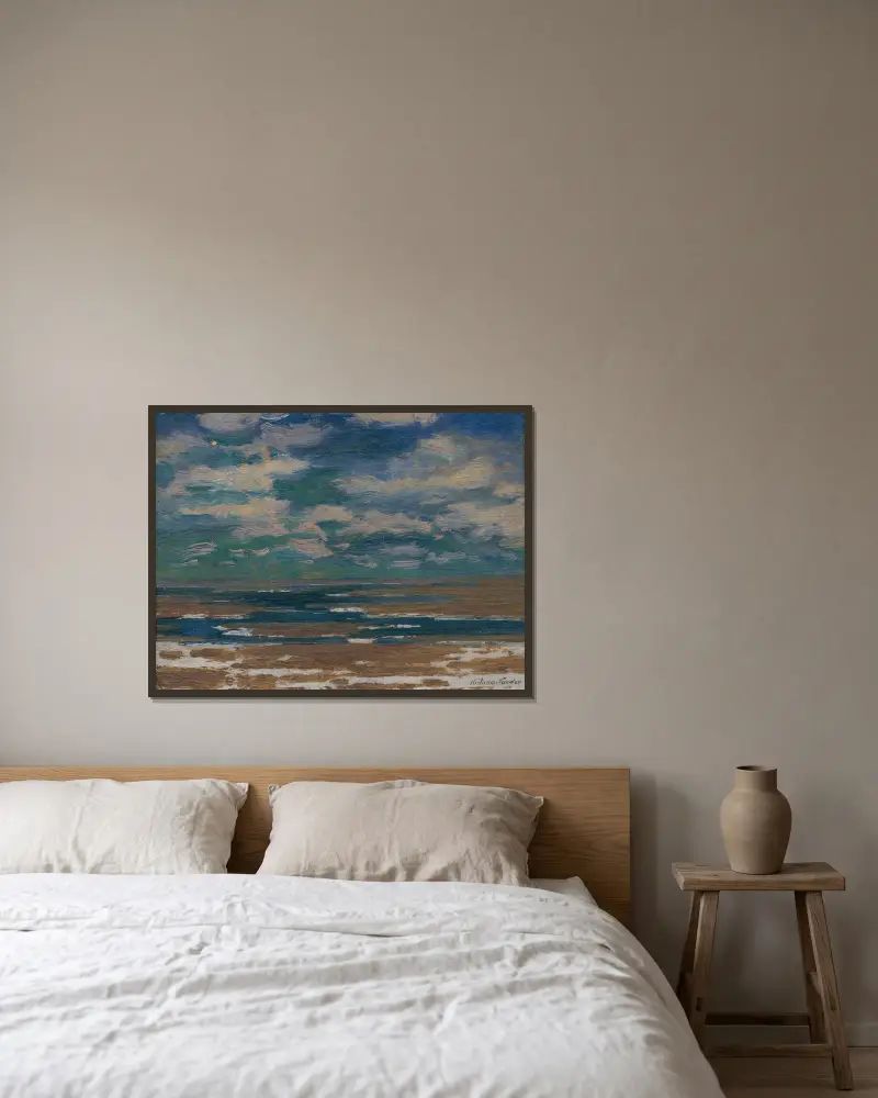 Landschaft mit Frühlingswolken von Ferdinand Katona gerahmt an einer Wand