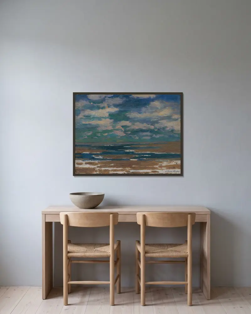 Landschaft mit Frühlingswolken von Ferdinand Katona gerahmt an einer Wand