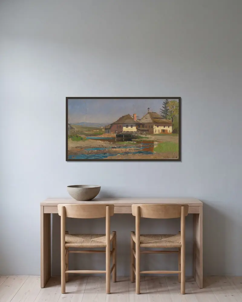 Herrgård i en by i Spiš av Ferdinand Katona inramad på en vägg